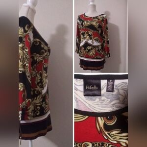 Rafaella Red and Gold Baroque Print Blouse